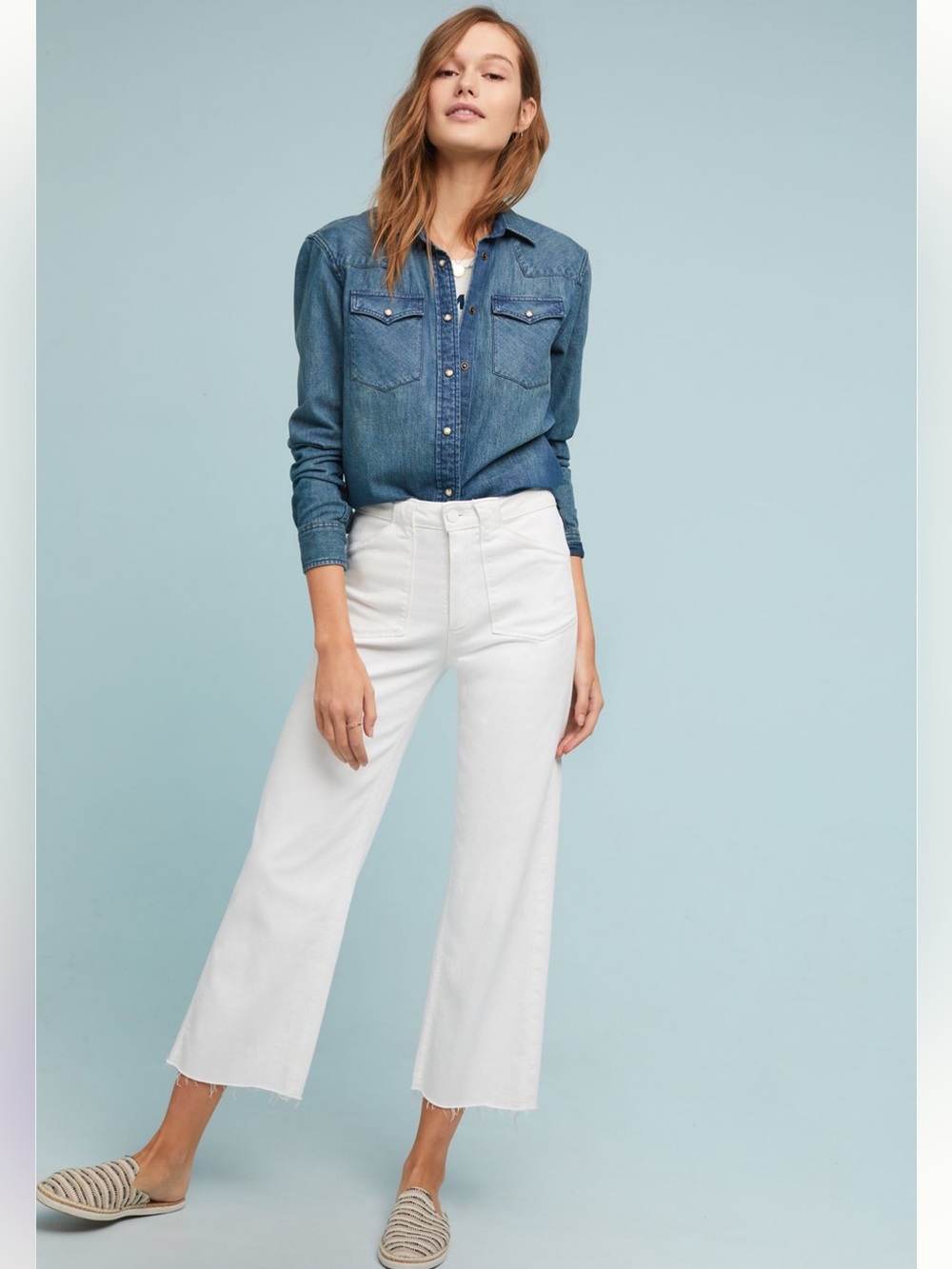 Paige Crisp White Nellie Culotte Pant High Rise Wide Leg Crop Jeans